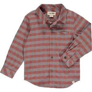 NEW ME & HENRY men’s atwood long sleeve woven shirt in grey & rust plaid